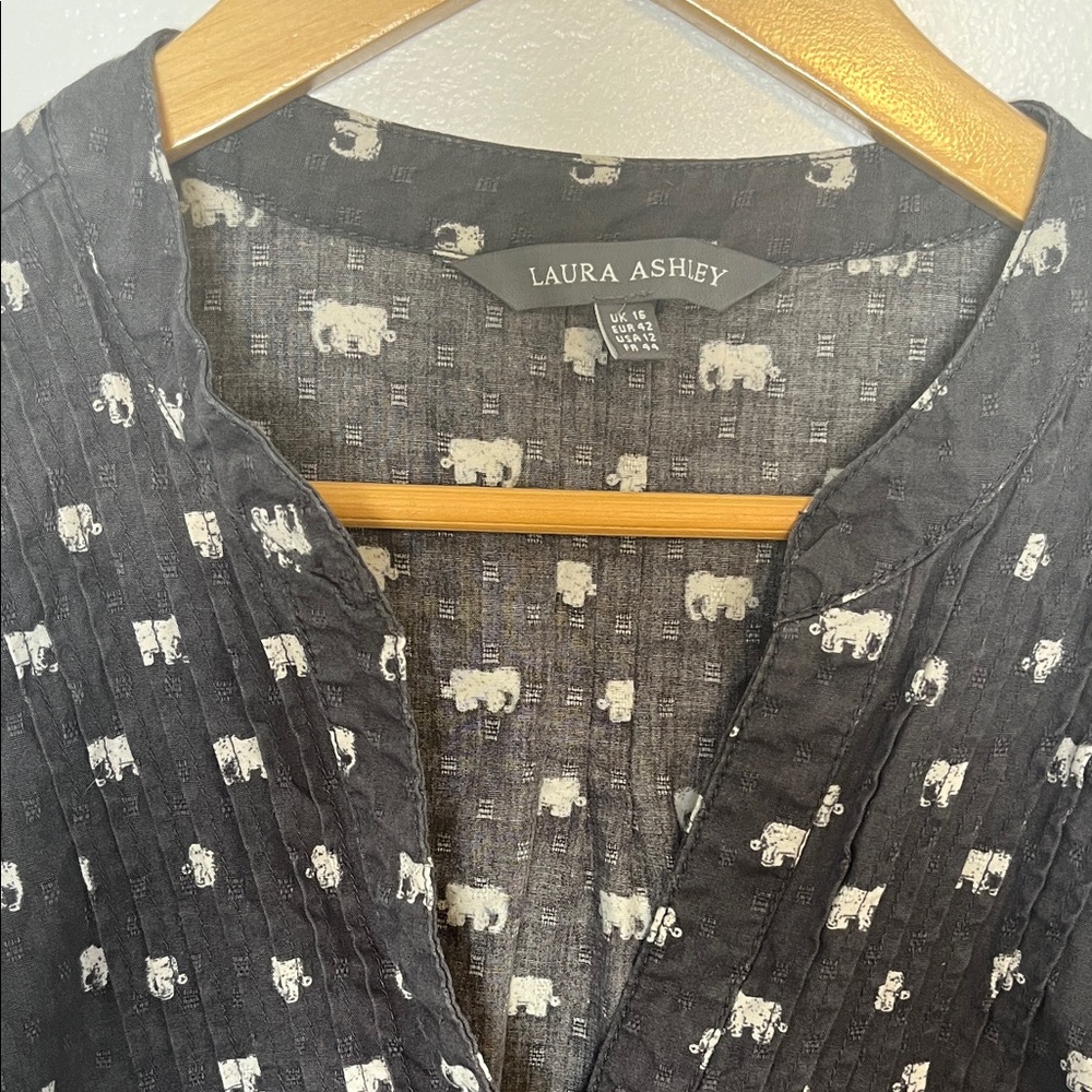 Laura Ashley Charcoal Blouse with Ivory Elephant Design